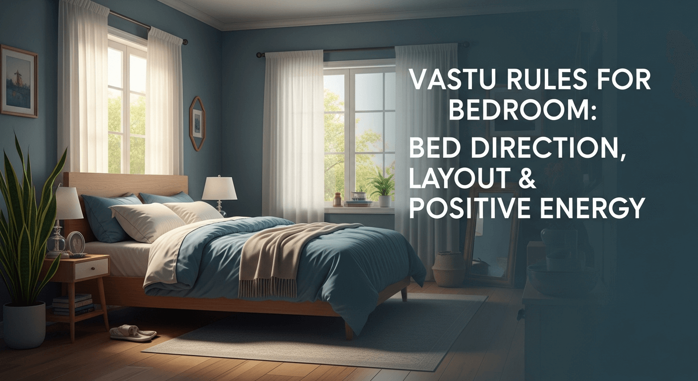 Modern bedroom designed as per Vastu with bed placed in south direction and soft calming colors